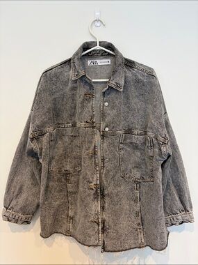 Zara Washed Black Denim Jacket